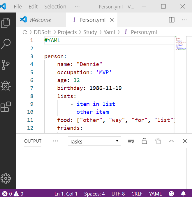 Visual Studio Code with an open YAML File. Visual Studio Code has the light color scheme in this picture.